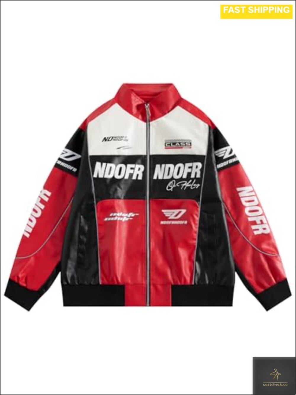 Vamtac Mens Oversized Zip-Up Bomber Jacket Faux Leather Racing Coat